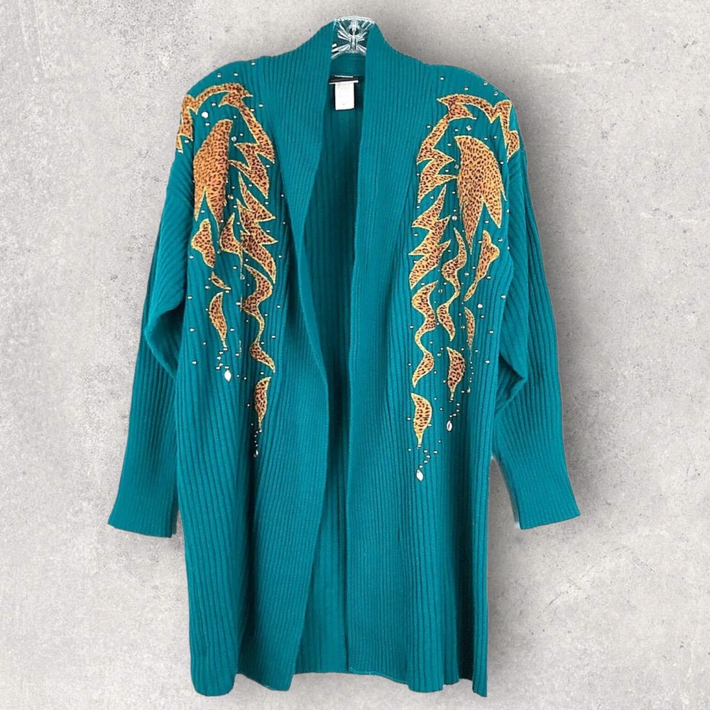 Open Cardigan Embroidered  Heavy Knit Sweater  One Sz